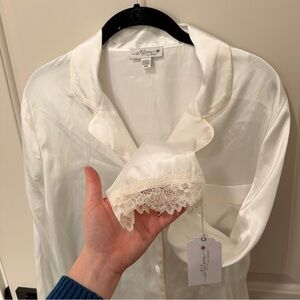 NWT Cream Satin Top with Lace Trim